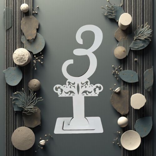 Decoratiune HDF- Numar masa cu picior ''3'' , 40 cm, alb, DW27160