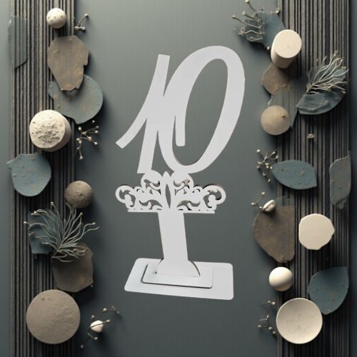 Decoratiune HDF- Numar masa cu picior ''10'' , 40 cm, alb, DW27167