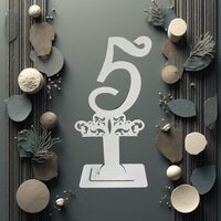 Decoratiune HDF- Numar masa cu picior ''5'' , 40 cm, alb, DW27162