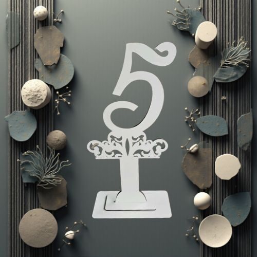 Decoratiune HDF- Numar masa cu picior ''5'' , 40 cm, alb, DW27162