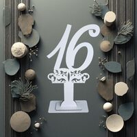 Decoratiune HDF- Numar masa cu picior ''16'' , 40 cm, alb, DW27173