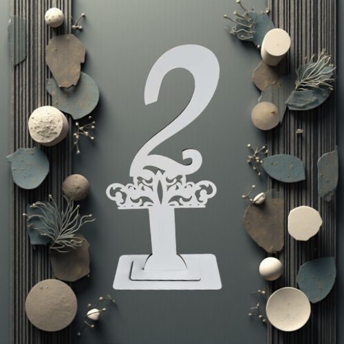 Decoratiune HDF- Numar masa cu picior ''2'' , 40 cm, alb, DW27159