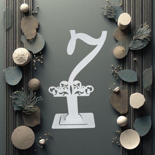 Decoratiune HDF- Numar masa cu picior ''7'' , 40 cm, alb, DW27164