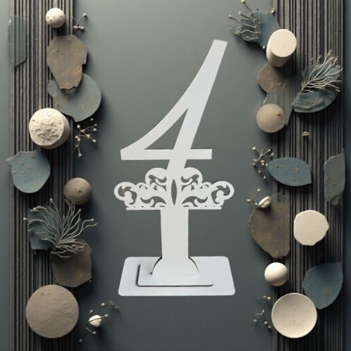 Decoratiune HDF- Numar masa cu picior ''4'' , 40 cm, alb, DW27161