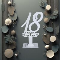 Decoratiune HDF- Numar masa cu picior ''18'' , 40 cm, alb, DW27175