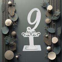 Decoratiune HDF- Numar masa cu picior ''9'' , 40 cm, alb, DW27166