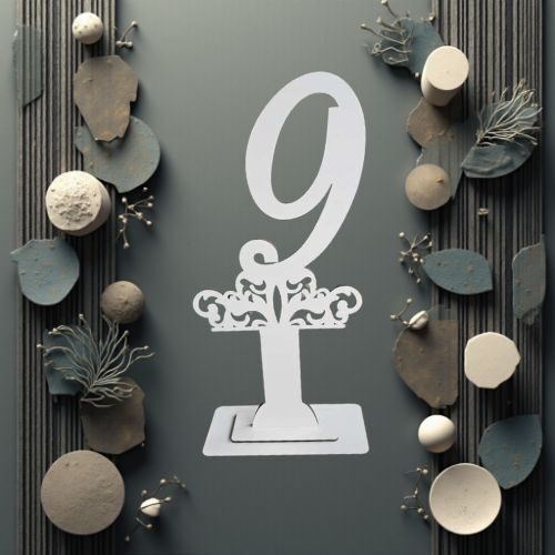 Decoratiune HDF- Numar masa cu picior ''9'' , 40 cm, alb, DW27166