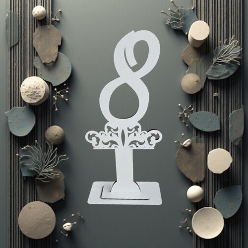 Decoratiune HDF- Numar masa cu picior ''8'' , 40 cm, alb, DW27165