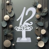 Decoratiune HDF- Numar masa cu picior ''12'' , 40 cm, alb, DW27169