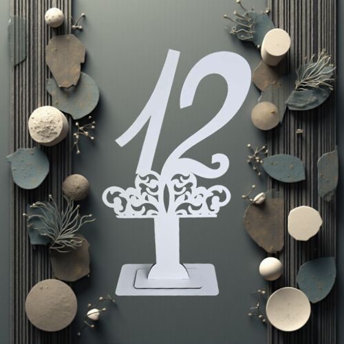 Decoratiune HDF- Numar masa cu picior ''12'' , 40 cm, alb, DW27169