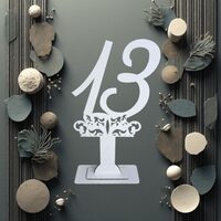 Decoratiune HDF- Numar masa cu picior ''13'' , 40 cm, alb, DW27170