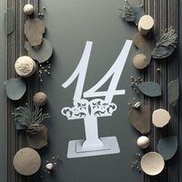 Decoratiune HDF- Numar masa cu picior ''14'' , 40 cm, alb, DW27171