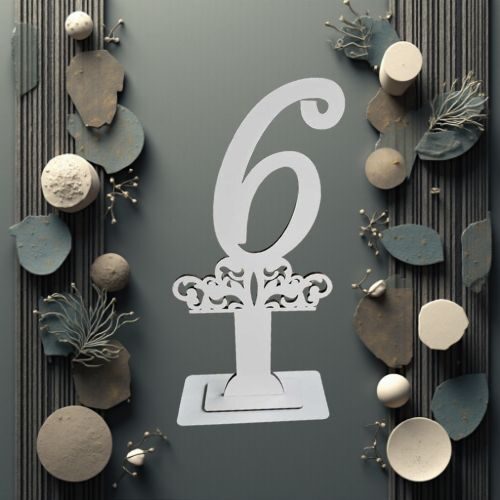 Decoratiune HDF- Numar masa cu picior ''6'' , 40 cm, alb, DW27163