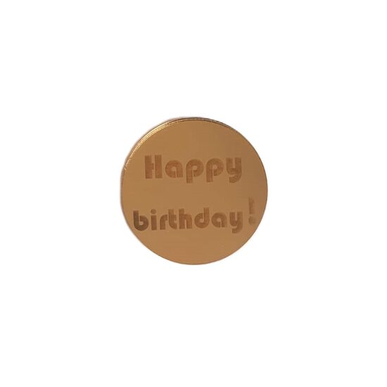 Topper PLEXI - Rotund "Happy Birthday" 6 cm, auriu, DW24154