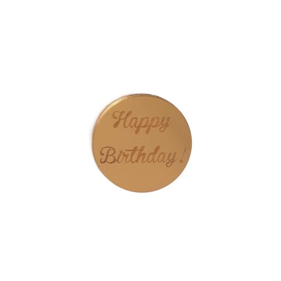 Topper PLEXI - Rotund "Happy Birthday" 6 cm, auriu, DW24155